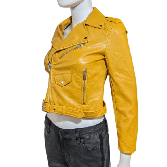 Zara Basic Mustard Faux Leather Motorcycle Jacket, XS - Picture 5 of 7